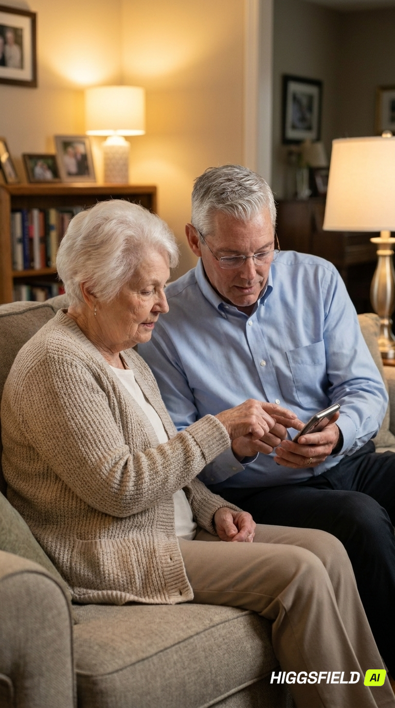 A couple looking at a smartphone together